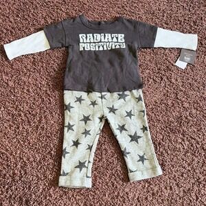 Grayson Mini Baby 12 Month Radiate Positivity Star Print 2pc Outfit Set Gray NWT